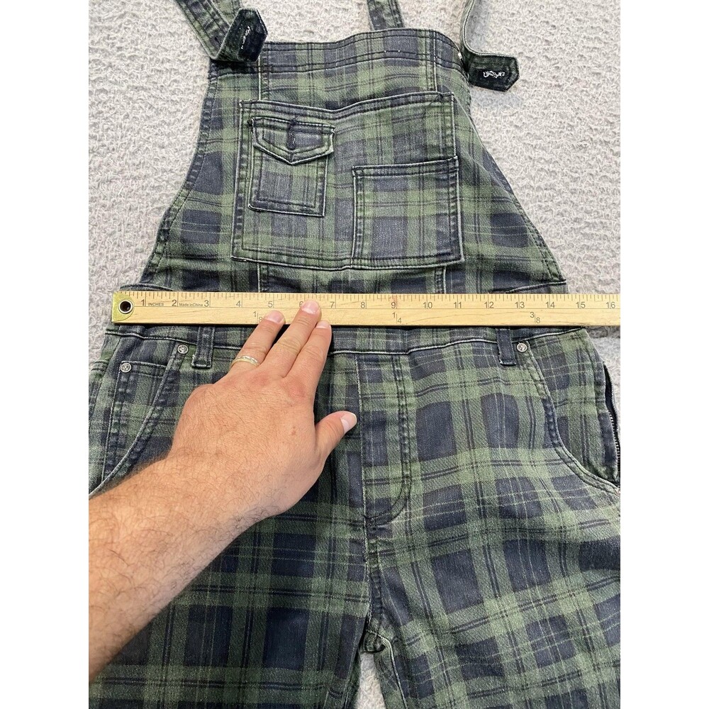 Free People Overalls Womens W 27 Green Plaid Denim Zip Pocket Utility Cropped - Picture 8 of 13